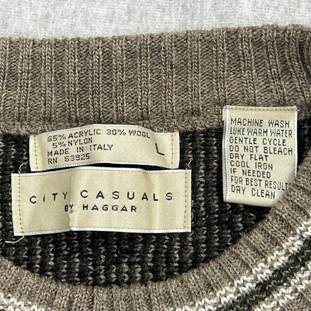 VTG City Casuals Haggar Sweater Mens Large Wool Geometric 90s Grandpa Knit Italy